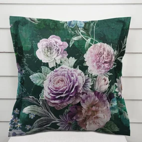 Biante Dekoračná obliečka na vankúš s lemom Parma PM-114 Fialové kvety na tmavo zelenom 50 x 60 cm