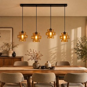 Retro závesná lampa čierna s oranžovým sklom 4-Lights - Denise