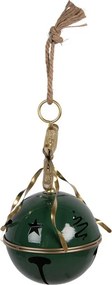 Zeleno-zlatá vianočná dekorácia kovová rolnička s mašľou - Ø 19*45 cm