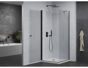 Mexen Pretoria, sprchovací kút 70 (dvere) x 70 (stena) cm, 6mm číre sklo, čierny profil + biela sprchová vanička, 852-070-070-70-00-4010B