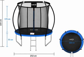 TRENDIE Trampolína s vnútornou sieťou 252 cm modrá + rebrík