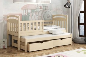 Detská posteľ z masívu borovice KAŠPAR s prístelkou a šuplíkmi - 200x90 cm - PRÍRODNÁ BOROVICA