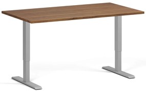 Výškovo nastaviteľný stôl, 140x80 cm, 1 motor, sivá podnož, orech