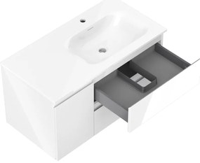 Mexen Orio, kúpeľňová skrinka 90 cm s pravým umývadlom Vela, 2S, 1D, biela lesklá, 91A13-09047-3-BBFFF00-W23P00