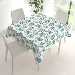 Biante Teflónový štvorcový obrus TF-091 Zelené kvety na bielom 110x110 cm