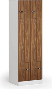Kovová šatníková skrinka S1 Z, 4 oddiely, 1850 x 600 x 500 mm, mechanický kódový zámok, laminované dvere, orech