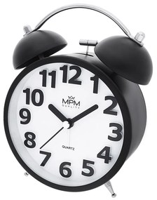Analógový budík Happy Morning MPM C01.4056.90 - čierny kovový, klasický dizajn