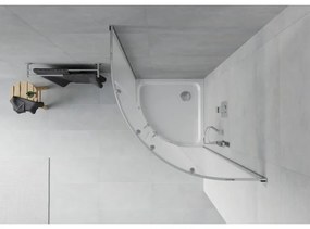 Mexen Rio, štvrťkruhový sprchovací kút s posuvnými dverami 90 x 90 cm, 6mm sklo námraza, chrómový profil + biela sprchová vanička, 863-090-090-01-30-4110