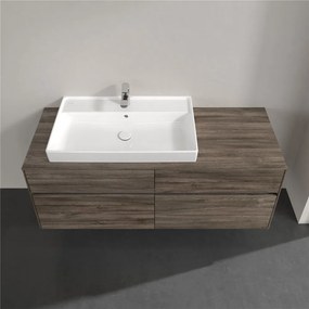 VILLEROY &amp; BOCH Collaro závesná skrinka pod umývadlo na dosku (umývadlo vľavo), 4 zásuvky, s LED osvetlením, 1400 x 500 x 548 mm, Stone Oak, C089B0RK