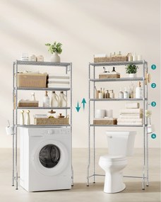 4-úrovňová kúpeľňový regál, stojan nad práčku, sivý