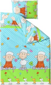 Krepové obliečky do postieľky OVEČKY modré Rozmer obliečky: 45 x 65 cm | 90 x 135 cm