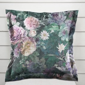 Biante Dekoračná obliečka na vankúš s lemom BM-010 Veľké fialové kvety na tmavo zelenom 50 x 60 cm