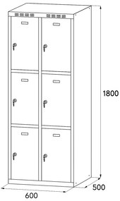 Alfa 3 Šatníková skrinka S6 s úložnými boxami, 6 boxov, 1800 x 600 x 500 mm, otočný zámok, tmavosivé dvere