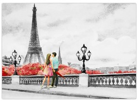 Sklenený obraz - Milenci v Paríži (70x50 cm)