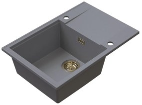 Sink Quality Sink55, kuchynský granitový drez 680x460x215 mm + zlatý sifón, šedá, SKQ-SINK.D.1KDO.XG