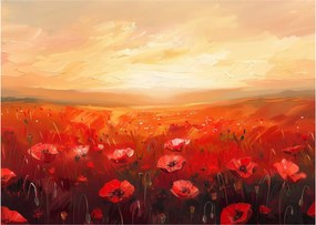 Sklenený obraz - Pole vlčích makov (70x50 cm)