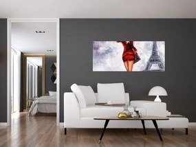 Obraz - Žena a Eiffelova veža (120x50 cm)
