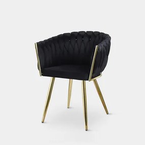 Velúrová stolička LIANA so zlatými nohami, čierna