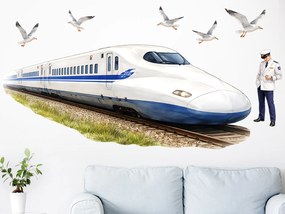 Vlak Shinkansen textilní prelepiteľná nálepka na stenu hárok 75 x 32 cm