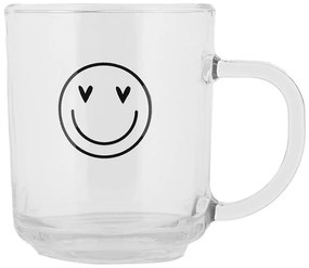 Sklenený hrnček so smajlíkom Heart & Smile - 11*8*9 cm / 200 ml