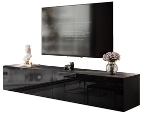 Závesná TV skrinka BRIGE, 200 cm, čierna lesklá