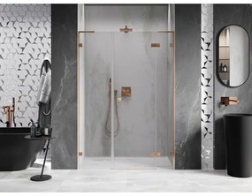 Mexen Lunar L, otočné sprchové dvere pravé 150 cm, 8mm číre sklo, medený matný profil, 834SL-150-050-65-00-P