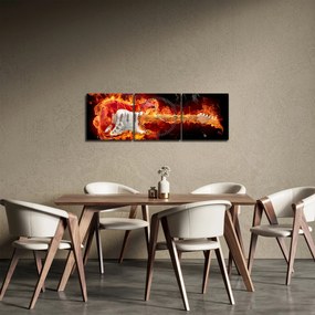 Obraz - Gitara v plameňoch (s hodinami) (90x30 cm)