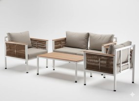 Garden Line SÚPRAVA HLINÍKOVÉHO NÁBYTKU „BELGRAD“ (SOFA + 2 KRESLÁ + STÔL) BEŽOVÁ + BEŽOVÉ VANKÚŠE