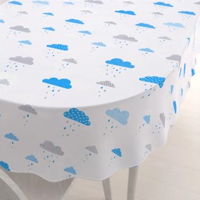 Biante Detský bavlnený oválny obrus Sandra SA-325 Modro-sivé dažďové obláčiky 140x220 cm