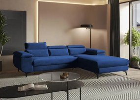 Pravý rozkladací roh Flat s vysokými nohami v tmavomodrom velúre