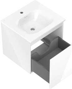 Mexen Orio, kúpeľňová skrinka 50 cm s umývadlom Vela, 1 zásuvka, biela lesklá, 91A10-05047-1-BF00-W23M00