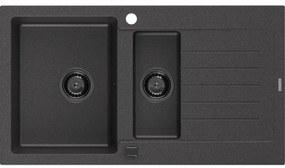 Mexen Matias - drez granitový 900x505x200 mm, 1,5-komorový, čierna-škvrny s čiernym sifónom, 6502901505-76-B
