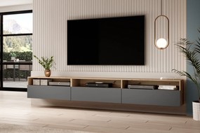Univerzálny TV stolík Baros 40 s otvorenými policami 270 cm - dub artisan / šedý mat