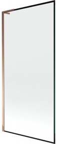 Mexen Next L, 1-krídlová vaňová zástena 90 x 150 cm, 6mm číre sklo-čierny vzor, ružové zlato profil, 895-090-000-03-70-60