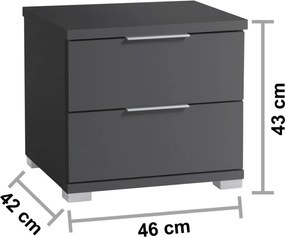 Nočný stolík s 2 zásuvkami Smilla, výška 43 cm, grafitový