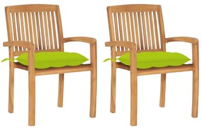 Záhradné stoličky 2 ks bledozelené podložky tíkový masív