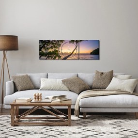 Obraz palmy na pláži (s hodinami) (90x30 cm)