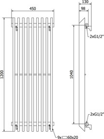 Mexen Aurora, vykurovacie teleso 1200x450 mm, 917 W, čierna, W212-1200-450-00-70
