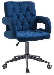 LuxuryForm DESIGN Stolička BOSTON VELUR na čiernej podstave s kolieskami - modrá