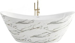 Rea Ferrano Slim, voľne stojaca vaňa 170x73 cm, imitácia kameňa, čierny click-clack, KPL-W6505