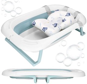 SPRINGOS Skladacia detská vanička 35 L pre bábätká, s teplomerom a vankúšikom, biela a modrá SB0063