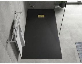 Mexen Hugo, obdĺžniková sprchová vanička SMC 170 x 80 cm, čierna, zlatá krytka, 42708017-G