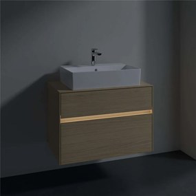 VILLEROY &amp; BOCH Collaro závesná skrinka pod umývadlo na dosku (umývadlo v strede), 2 zásuvky, s LED osvetlením, 800 x 500 x 548 mm, Nordic Oak, C124B0VJ