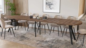 Mazzoni EXPANSO Hnedý dub / čierne nohy - OVÁLNY ROZKLADACÍ STÔL 160-360 cm PRE 16-18 OSÔB