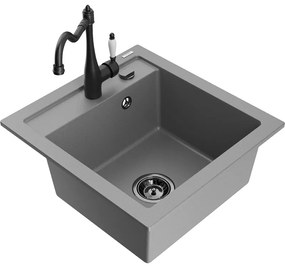 Mexen Vito, granitový drez 490x520x210 mm, 1-komorový a drezová batéria Carla, šedá, 6503-71-670700-70-B