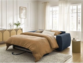 Tmavomodrá ženilková pohovka na každodenné spanie/rozkladacia 220 cm Hugo – Bobochic Paris