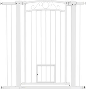 PawHut Brána pre psov 76-104 cm Bezpečnostná bránka pre psov so 2 predlženiami 7/14 cm a dvojitým zámkom pre schody a dvere Biela | Aosom