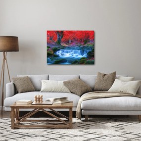 Obraz vodopádu v červenom lese (70x50 cm)