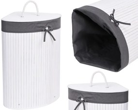 Rohový kôš na bielizeň 60 l bambusový biely / sivý