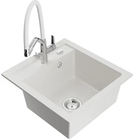 Mexen Vito, 1-komorový granitový drez 520x490x210 mm, drezová batéria Duo, biela, 6503-20-671701-02